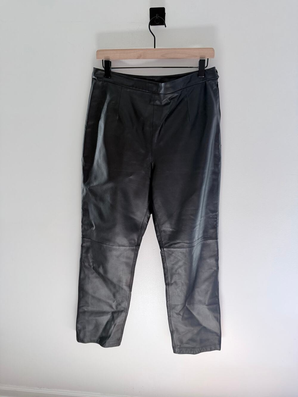 Vintage Clio Black Sleek Side Zip Biker 100% Leather Pants-Size 14